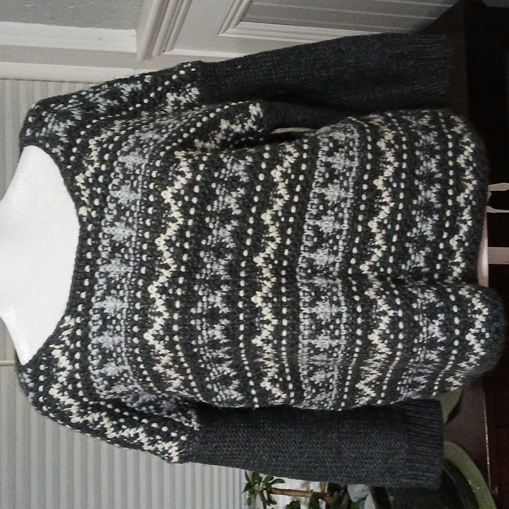 LOFT Gray and Cream Knit Sweater